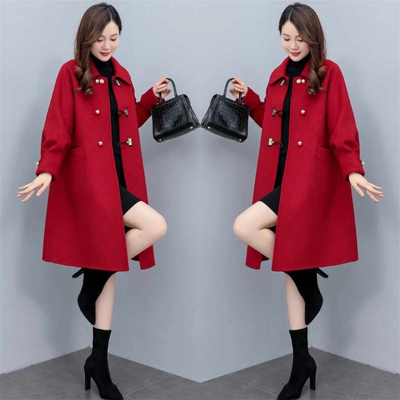 现货！2024新款冬装毛呢大衣女中长款小香风结婚小个子宽松外套,女装毛呢外套,雅静靓衣