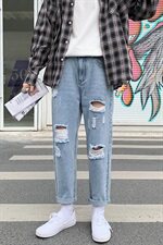 港风破洞牛仔裤男士潮牌九分宽松韩版潮流ins乞丐裤901，男装牛仔裤，星座308B-2