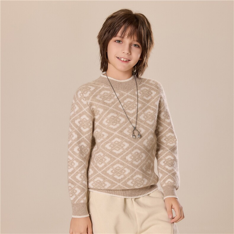 2025秋冬7针菱形块时尚百搭通勤休闲儿童羊毛衫新款儿童毛衣，童装儿童羊绒衫，跳跳羊儿童羊绒衫