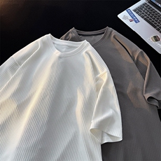 8XL-M短袖肌理感冰丝凉感T恤特大码鸡心领半袖纯色体恤DX1216/P28，男装T恤，电商B238