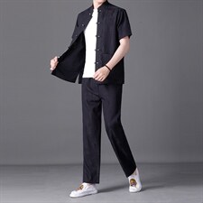 风套装男装2023新款夏季宽松休闲时尚短袖t恤潮流唐装，男装民族服装，电商B212（原钱塘6029）