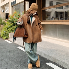 新品咖色皮毛一体中长款加厚外套5801-P215-K308，女装派克服，2C159