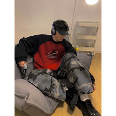 C316HXD1111P58加绒P68刺绣款拼接撞色时尚红色圣诞节卫衣，男装卫衣，电商C316