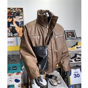 405A  美式复古个性金属设计短款皮衣棉服 MY24916-特批108控178图片
