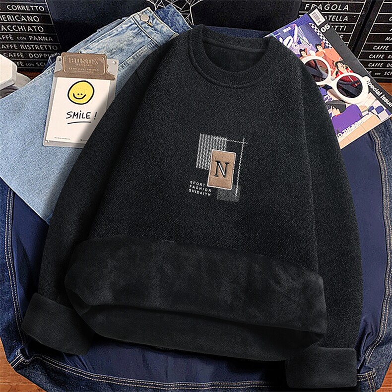 圆领毛衣男加绒加厚一体绒卫衣秋冬季保暖毛线针织衫7015-P28,男装针织衫/毛衣,星座1706