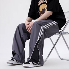 美式复古侧边三条杠阔腿休闲裤垂感直筒街舞抽绳长裤K6127-P32，男装休闲裤，星座512-2