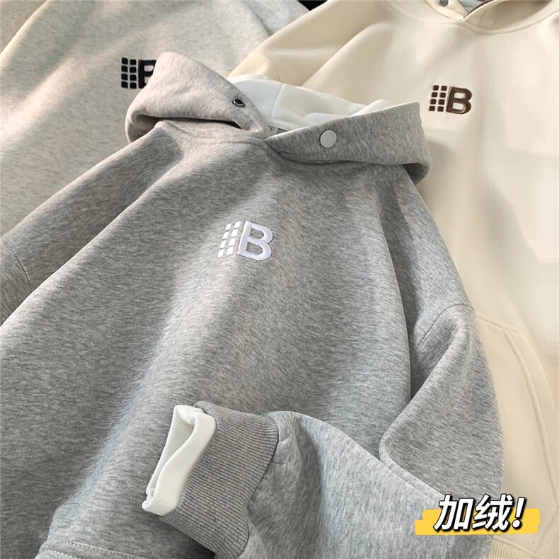 平铺假两件加绒加厚宽松刺绣连帽卫衣D309B-CC12-P60,男装卫衣,电商D309B