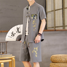 潮风套装男新中式短袖衬衫时尚休闲短裤两件套L1878-P58，男装牛仔裤，星座310B-3