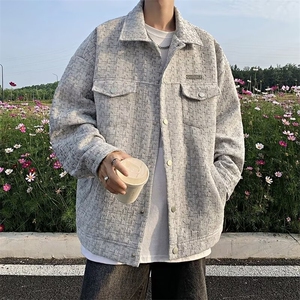法式小香风外套男装高级感轻奢粗花呢千鸟格工装夹克潮牌痞帅上衣图片