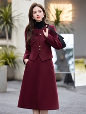 2025年冬季高端小香风绣花气质两件套装裙减龄穿搭套裙，女装套装/套裙，伊航服饰