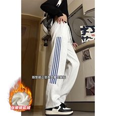 特批P35无差价冬季抖音条纹长裤男银狐绒大码卫裤K1974J加绒，男装休闲裤，电商A001