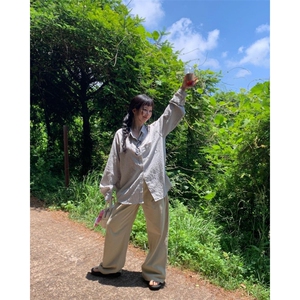 TC765-P45 美式复古格子长袖衬衫女春秋宽松设计感防晒衬衣外套图片