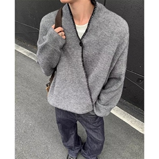 V26-P57*冬季复古保暖V领纯色慵懒针织衫男休闲套头外套秋季，男装针织衫/毛衣，电商B323A