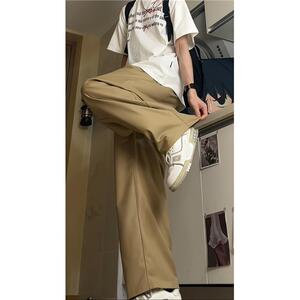 卡其色西裤休闲阔腿垂坠感直筒宽松西装裤韩系男女裤子 D510/P60图片