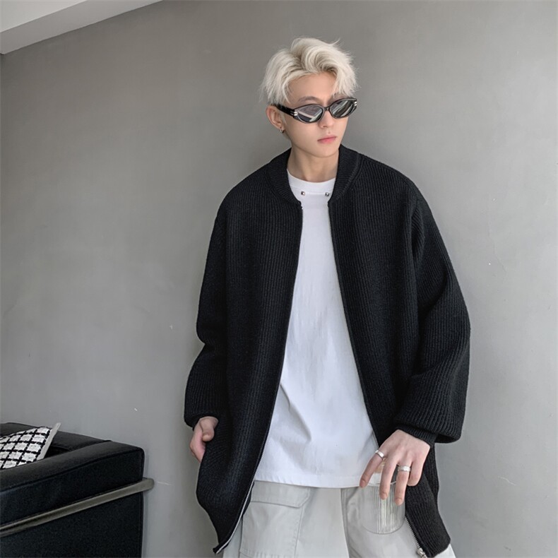 ！棒球领双拉链开衫针织毛衣男 CP16-特p55图片
