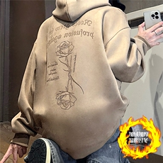 大码450G重磅奥利绒加厚烧花麂皮绒连帽卫衣P65控88常规P58控78，男装卫衣，电商A422-1
