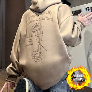 大码450G重磅奥利绒加厚烧花麂皮绒连帽卫衣P65控88常规P58控78图片