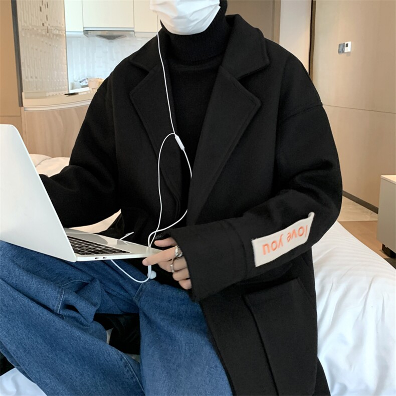中长款毛呢外套男日系潮流宽松休闲秋冬情侣呢子大衣W2296-P70,男装风衣,星座512-4
