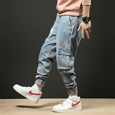 5063-6039日系宽松束脚裤原创休闲牛仔裤大码多口袋九分裤两色，男装牛仔裤，星座304A-1