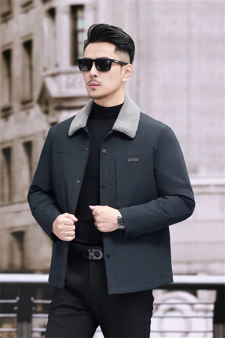 现货新标90绒中青年轻薄羽绒服外套男士羊羔毛领羽绒服夹克,男装夹克,钱塘723