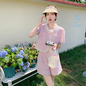 法式甜美小香风花边上衣套装女2025夏季新款宽松显瘦短裤子两件套图片
