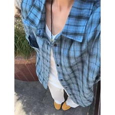 格子复古衬衫夏季格纹速干短袖防晒男女休闲衬衣情侣五分宽松外套，男装衬衫，星座506A
