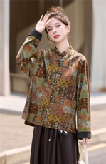 新中式复古印花盘扣外套女2025秋季新款洋气显瘦减龄百搭立领上衣，女装短外套，众宇琦