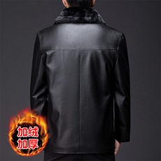 冬季新款男士加绒加厚保暖皮衣中年商务休闲上衣男装皮毛一体外套，男装皮衣，电商B212（原钱塘6029）