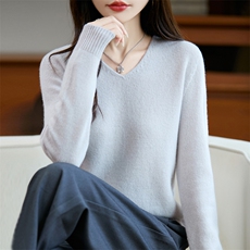 新款纯色v领针织衫时尚百搭，女装针织衫/毛衣，昭美羊绒