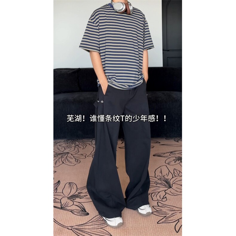 现货！极简慵懒风条纹短袖复古宽视频截图-EX50920-特批25图片