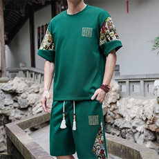 刺绣风T恤套装男薄款短裤休闲运动套装夏季A266-TZ8858-P50，男装T恤，电商A266