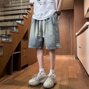 牛仔短裤男夏季薄款宽松中裤水洗做旧痞帅工装五分裤 N9975图片
