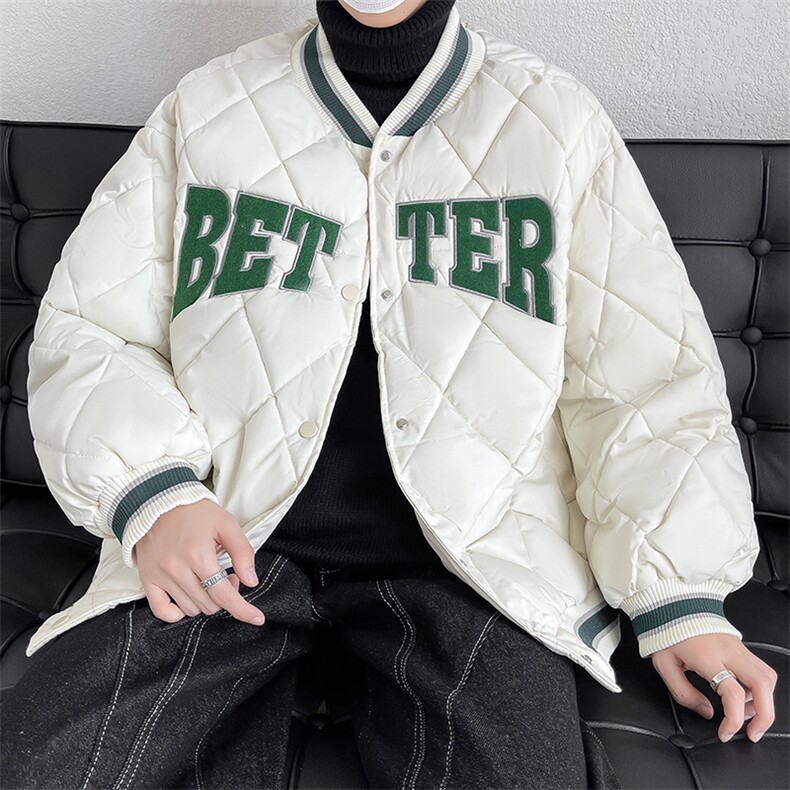 加厚字母棉衣男冬季棒球领男士棉服潮流格子棉袄A266-WMY2215-P75,男装棉衣,电商A266