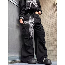字母街头牛仔裤十字架印花口袋工装裤宽松直筒长裤男女潮N6668，男装牛仔裤，星座516A