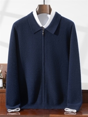 2025年秋冬季100羊毛衫时尚都市加厚polo领羊毛开衫外套，男装针织衫/毛衣，星纬羊绒