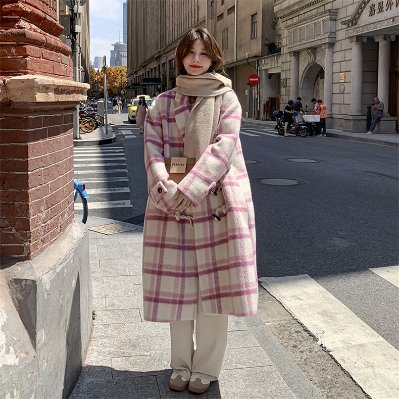 现货2025年冬季女装女士精品格子毛呢外套,女装毛呢外套,2C120