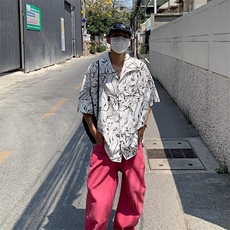 2024夏季新款花衬衫男短袖韩版潮流高街帅气ins宽松外套CY419-P31，男装衬衫，星座412-3