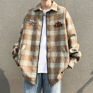 Wt901-P65美式宽松型格子布刺绣夹克外套图片