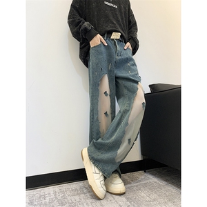 美式街头牛仔裤男春秋直筒宽松欧美高街vibe风长裤子NZ160-P65图片