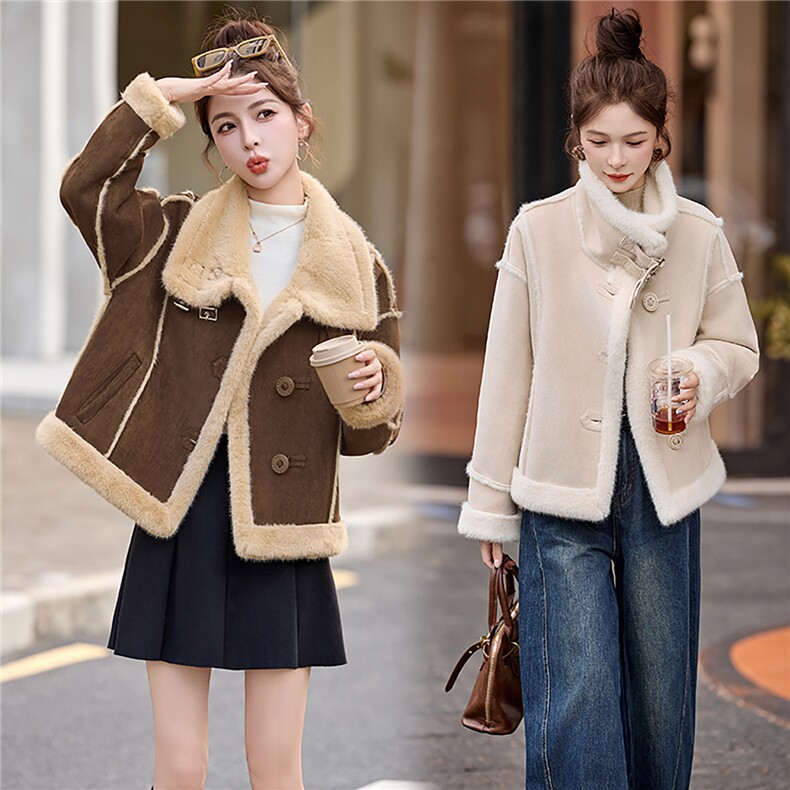 2025冬季新款皮毛一体机车风保暖外套,女装棉衣/棉服,维一诺（1D095）