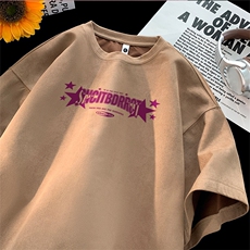 可设48小时发货支持抖音得物来样二开240克重磅美式麂皮绒短袖t恤，男装T恤，电商A486-1