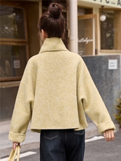 2025秋冬新款双面绒羊毛呢子大衣女蝙蝠袖小个子流苏围巾毛呢外套，女装毛呢外套，朵莱米