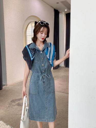 夏季新款丝巾，牛仔连衣裙。，女装连衣裙，雪儿诱惑