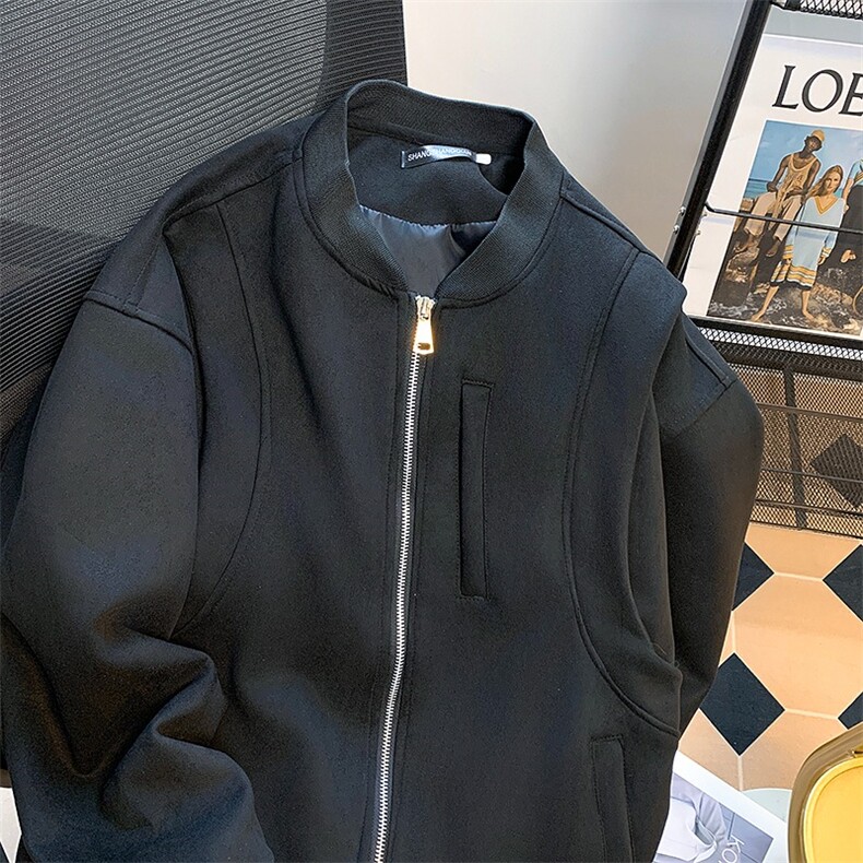 麂皮绒棒球服外套男美式高街痞帅机车服飞行员夹克春季W5698-P70图片