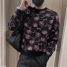 LV281/P78控108冬季美式满身提花针织衫圆领毛衣男黑首1，男装针织衫/毛衣，星座305B