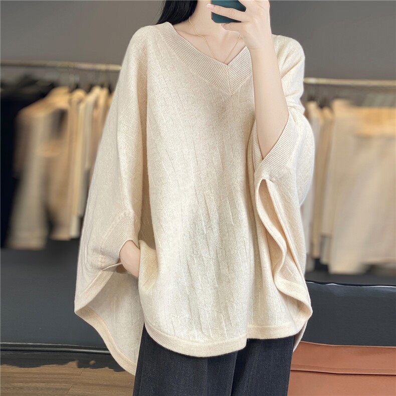 V领扭花披肩，披肩，优麦羊绒（原洪叶羊绒）