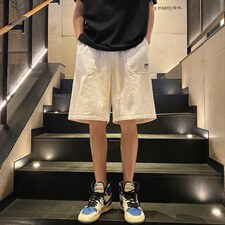 直播品质做旧重水洗立体裁剪拼接工装短裤五分裤K9805/P45白色，男装牛仔裤，电商A094