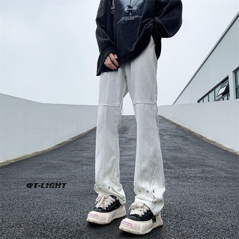 美式ins高街牛仔裤小众百搭微喇铆钉纽扣拼接牛仔裤K2301-P65控88,男装牛仔裤,电商A062