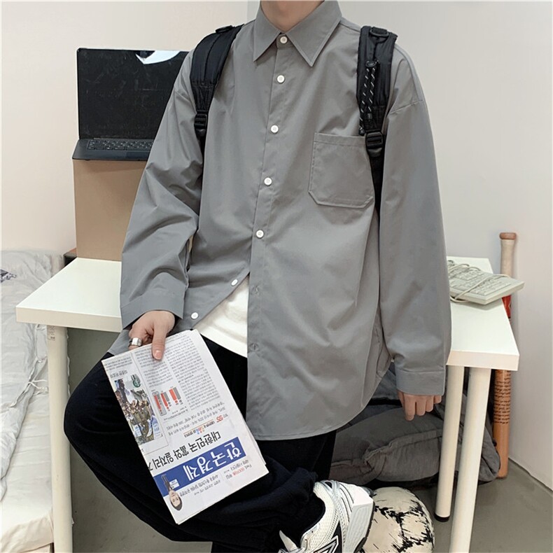 纯色衬衫男长袖宽松港风百搭春秋衬衣外套上衣CS28P45,男装衬衫,电商D325