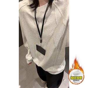 抖音得物高品质美式高街重磅曼巴棉cleanfit螺纹拼接卫衣长袖T恤图片